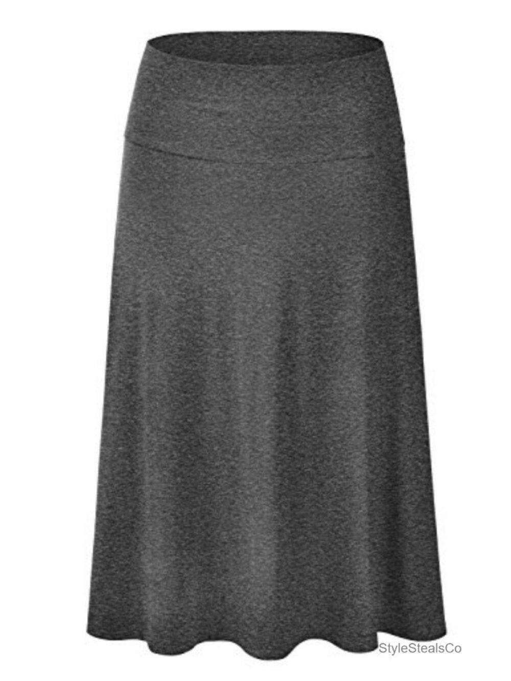 Flared Midi Skirt Loose Fit Lightweight Rayon Spandex Elastic Waist